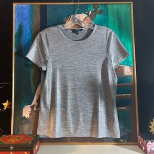 Lauren Ralph Lauren Women's Silver Shiny Gray Short Sleeve Tee Medium